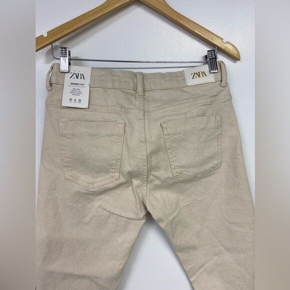 Zara Skinny Fit Jeans Ivory Denim Mid Rise Ankle Stretch Size 8 - Picture 8 of 9